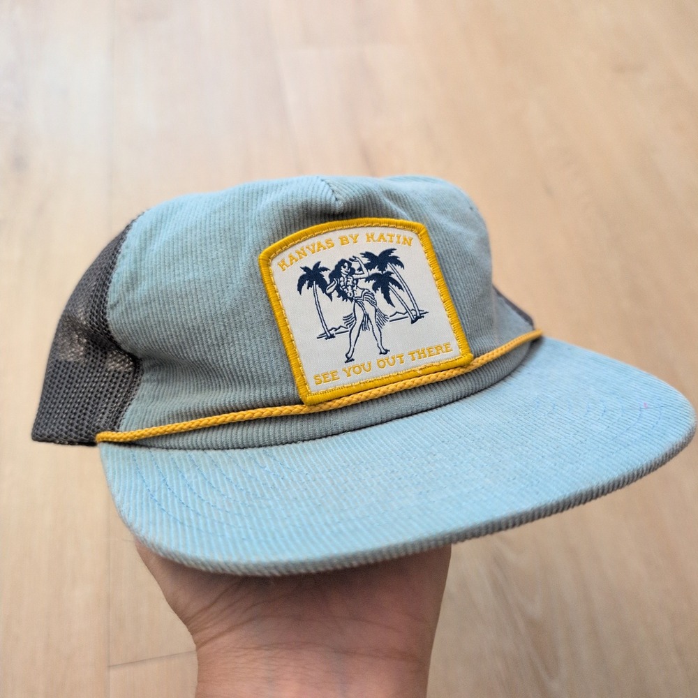 Katin Corduroy Trucker Hat Blue Grey Hula Dancer Patch Snapback Surf Cap